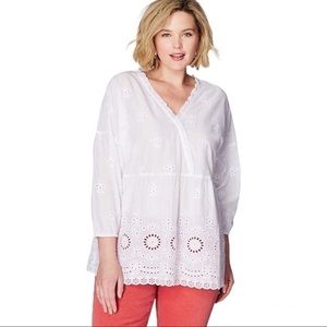 J.JILL Light Weight Cotton Eyelet Tunic Shirt White Top L